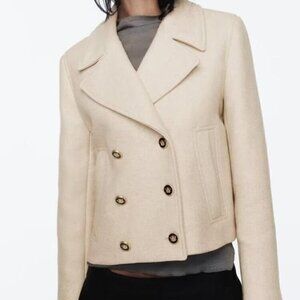 ZARA CROPPED WOOL BLEND DOUBLE BREASTED COAT